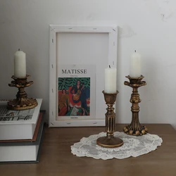Retro Resin Candle Holder Nostalgic Antique French Candlestick Antirust Candle Stick Table Center Vintage Home Wedding Ornament