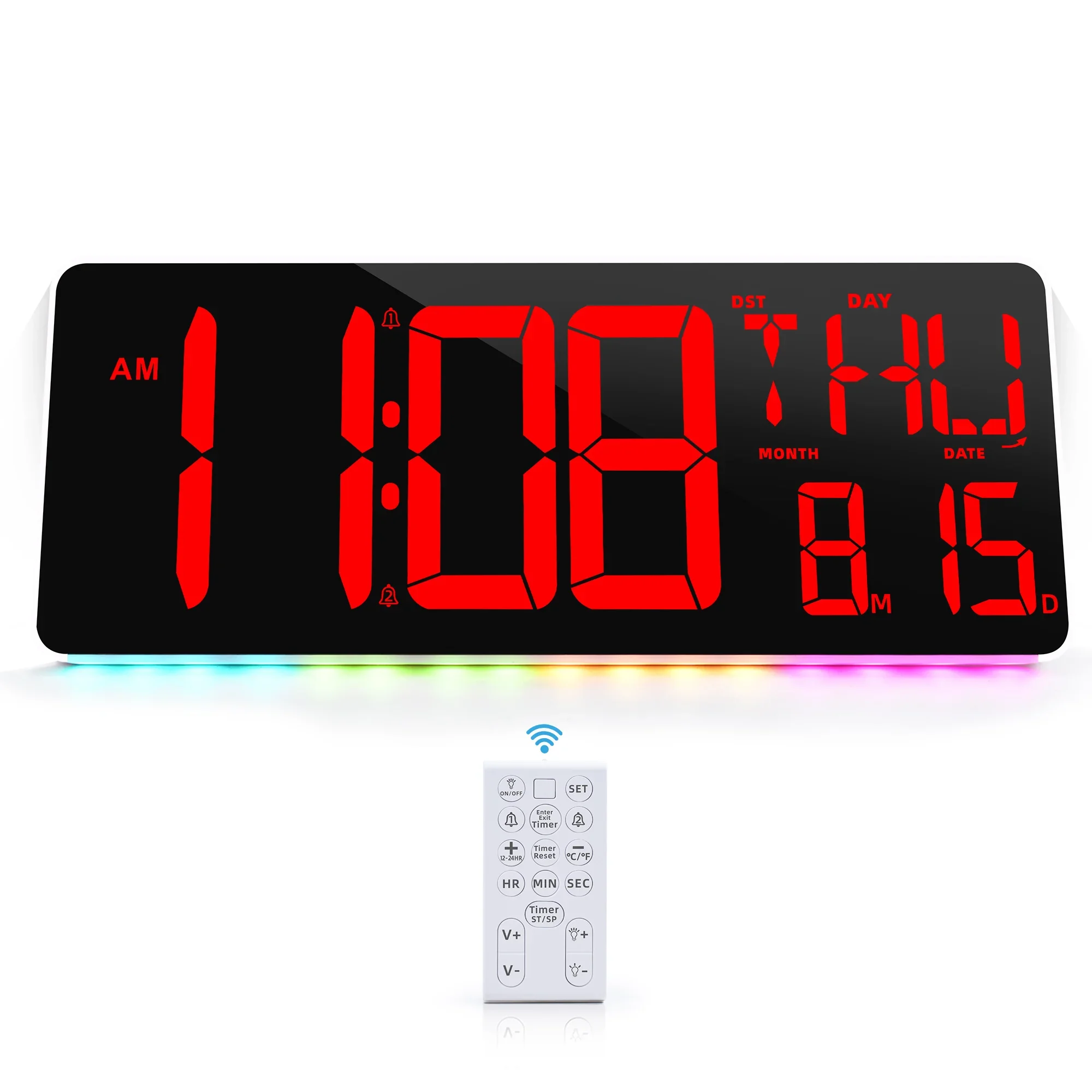 Digital Wall Clock with Remote Control, Large Display Alarm Clock, Double Alarm Clock, a Variety of Colors Available