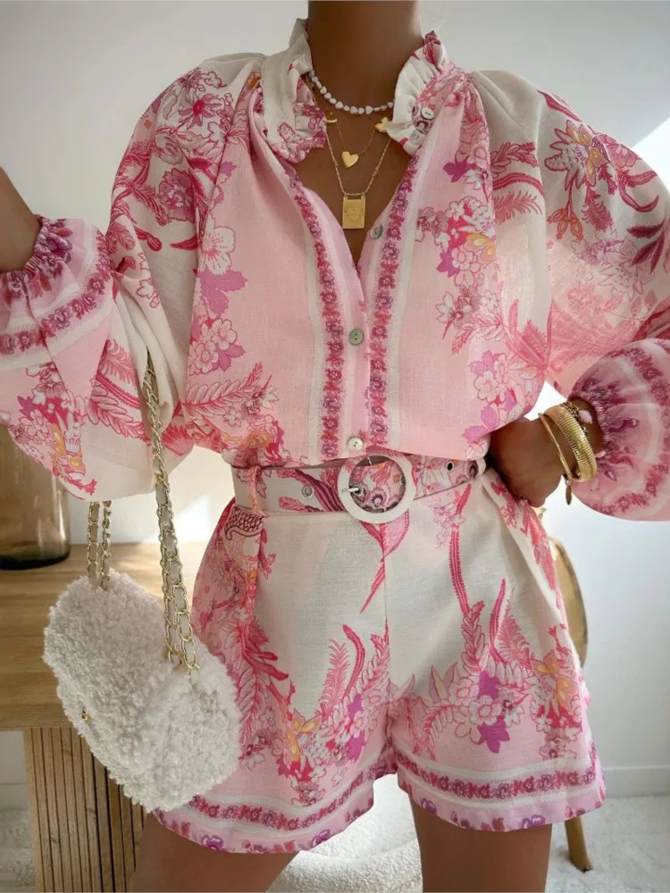 

Spring And Summer Casual Temperament Shorts Set Women's Sweet, Fresh And Elegant Fashion Long-sleeved Shirt Shorts Two-piece Set