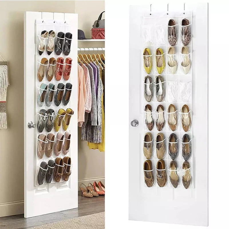 24 Grid Shoes Organizer Rack for Room Over Door Hanging Storage Holder Rack Bedroom Closets Shoes Wall-mounted Storage Bag