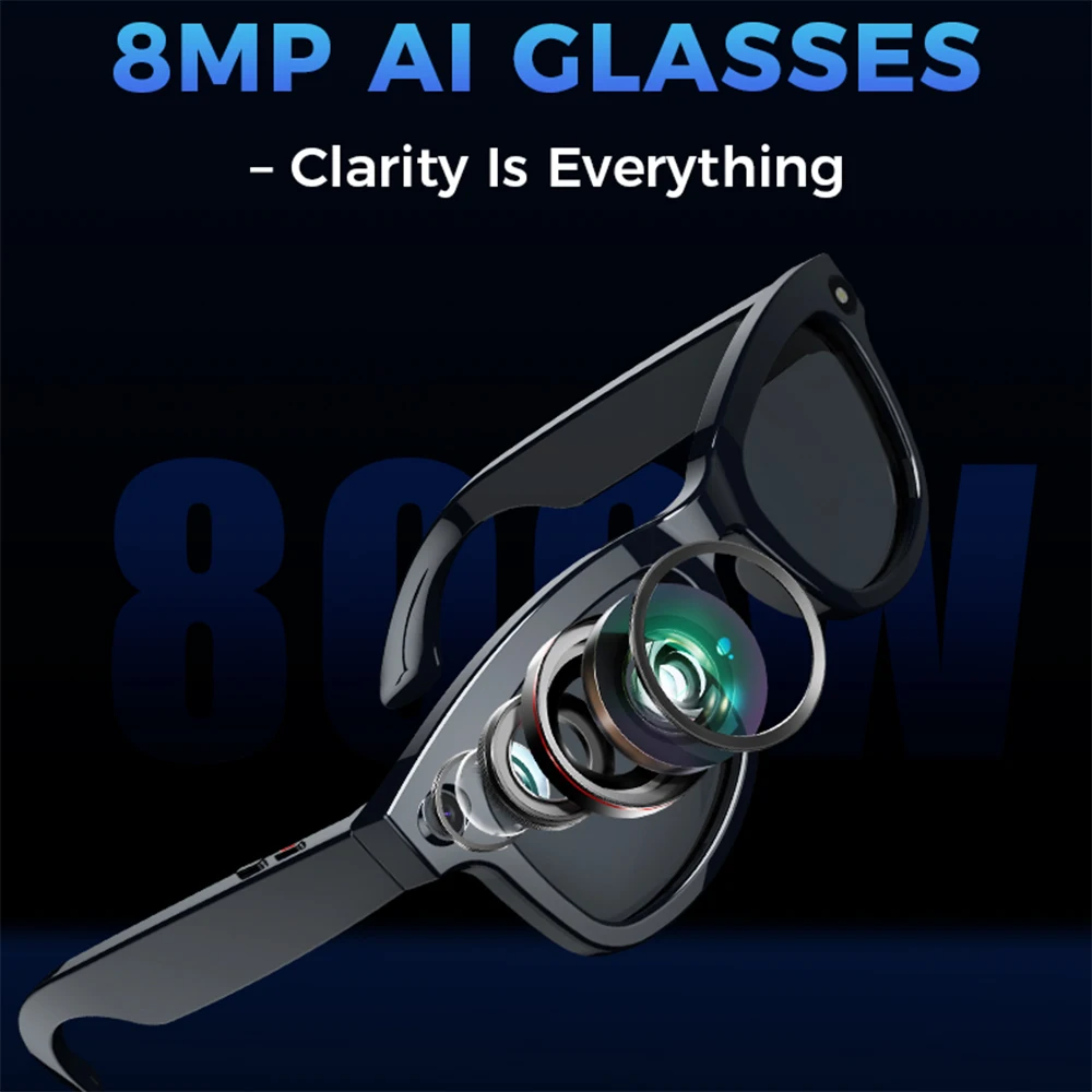 2025 New 8MP HD Camera Smart Glasses AI Translation DVR Camcorder Outdoor Sports Polarized Sunglasses Video Conference Record
