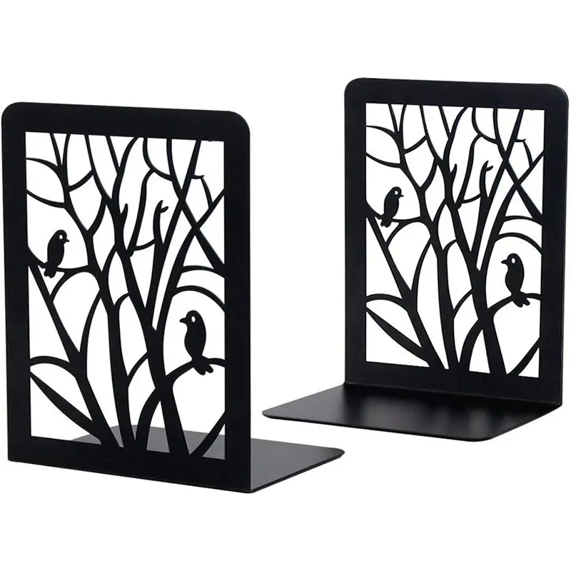 A97I-Book Ends, Book Ends For Shelves, Decorative Bookends For Books, Bookends For School, Home Or Office (Black, 4 Pair)
