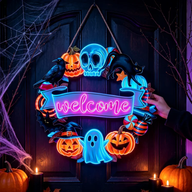 2/1 Piece Set, Thickened Large-Sized 2D Flat Halloween Pumpkin, Ghost, Skeleton, Bat Multi-Pattern Wooden Welcome Door Sign, Non-Luminous, Party Home Holiday Plaque, Wall Sign Decoration Craft, Adds to the Festive Atmosphere, Is a Must-Have Gift for Halloween and Christmas
