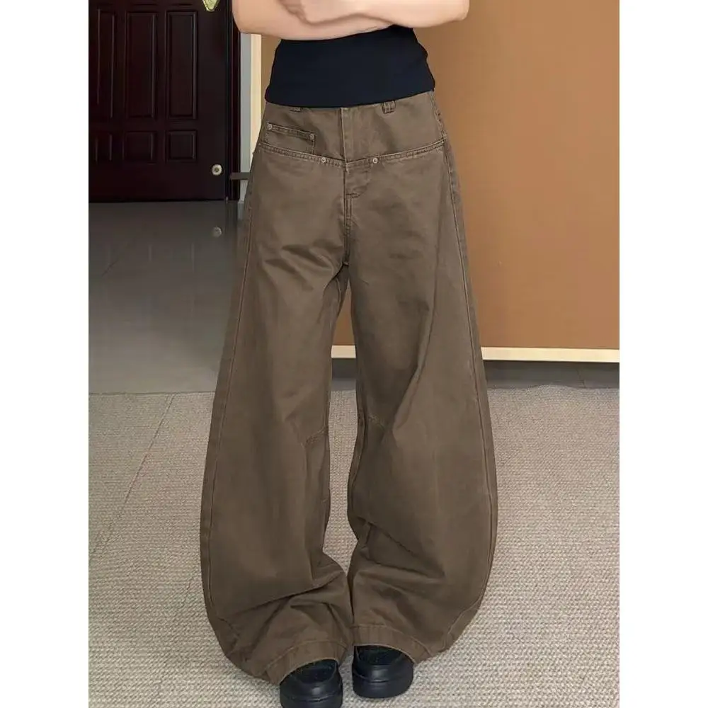 

Повседневные брюки, мужские и женские расклешенные утягивающие брюки Cleanfit, деконструированные широкие брюки-бананы, дизайн ножа, спецодежда, хлопок, полиэстер...