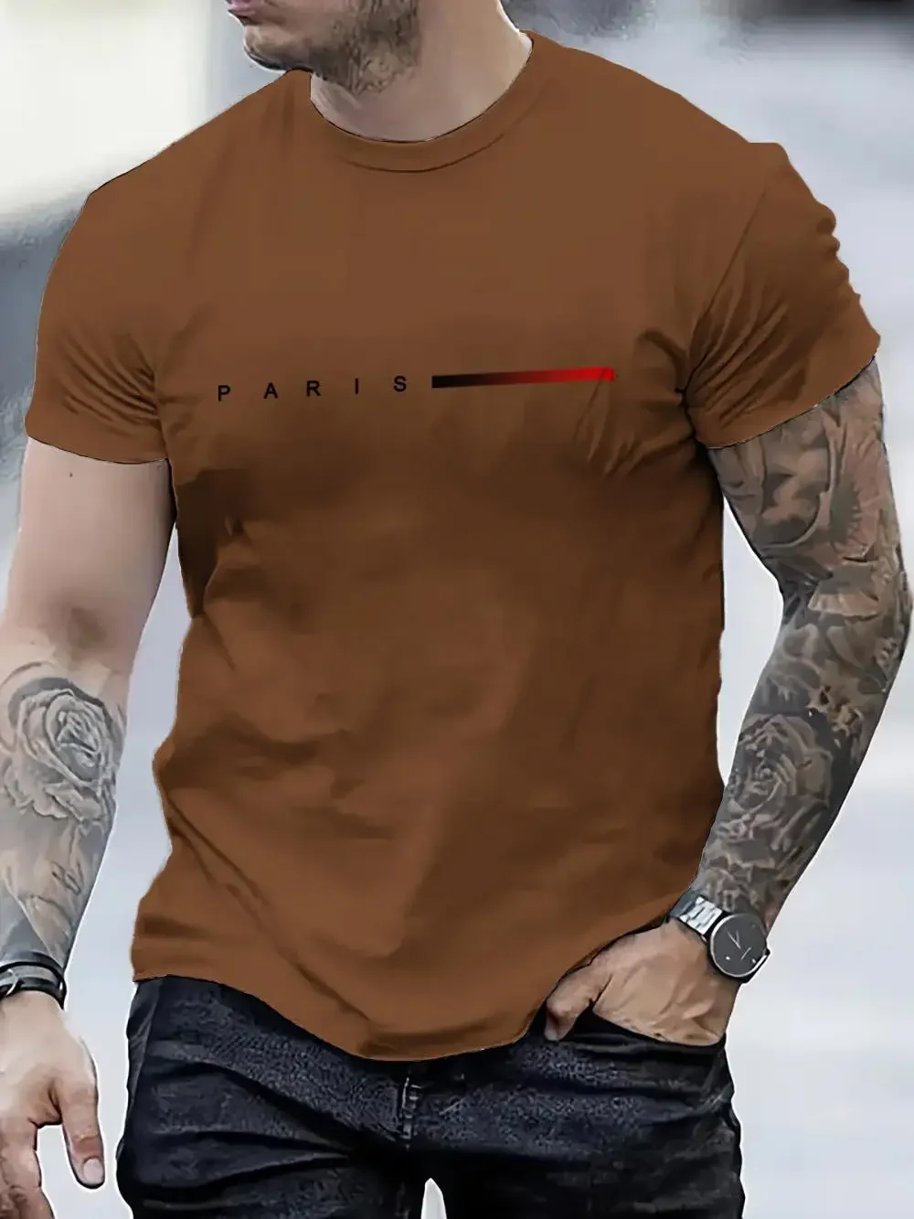 Casual Men's T-Shirt Summer Paris Pattern Short Sleeved T-Shirt 3d Word Printed Tops Slim Fit Men's Clothing Oversized T-Shirt