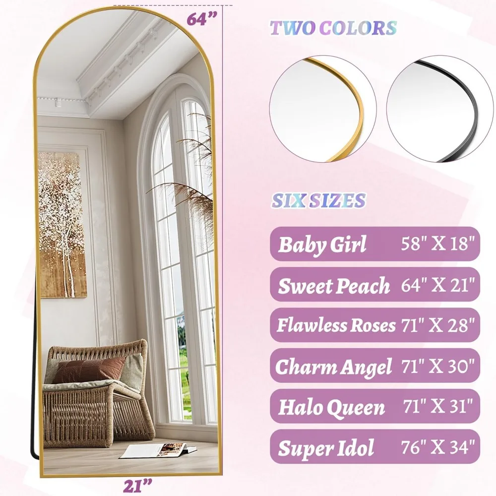 Vrijstaande gebogen full body spiegel, 64x21 vloerspiegel met standaard voor slaapkamer, ideaal voor hangende montage en woondecoratie