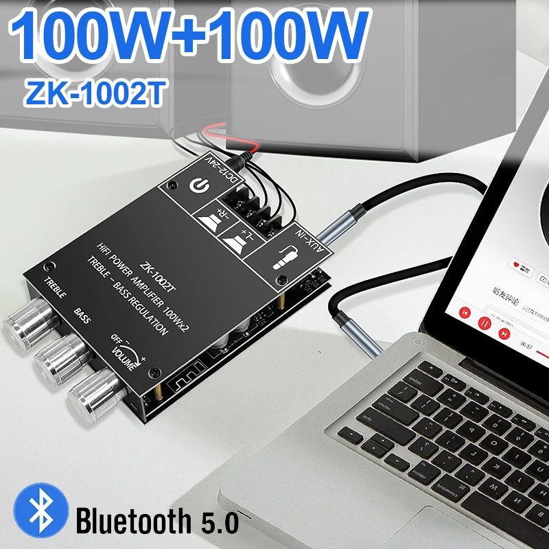 ZK-1002T بلوتوث 5.0 مكبر للصوت مجلس 100 واط + 100 واط 2.0 قناة ستيريو أمبير مجلس مع ثلاثة أضعاف باس التحكم DIY بها بنفسك مكبرات الصوت اللاسلكية #1