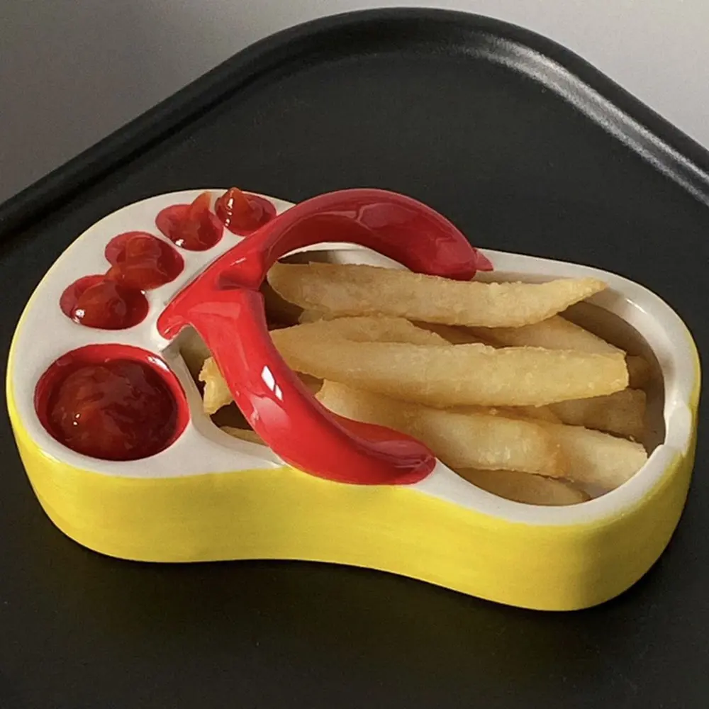 Novel French Fries Plate Creative Funny Slipper Shaped Ceramic Food Boats French Fry Cup Holder For Restaurant Party Home