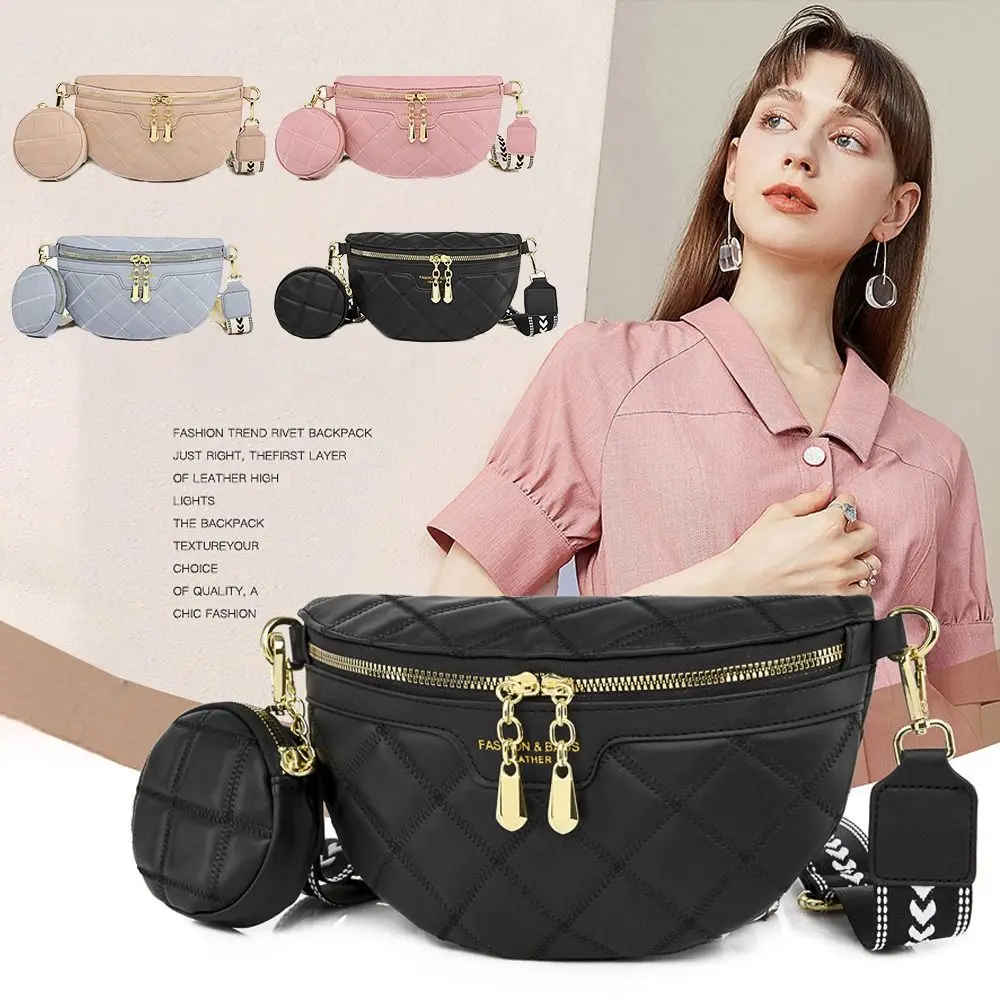 Minimalist Checkered Crossbody Bag Zipper Solid Color Shoulder Bags PU One Shoulder Chest Bag Women Female