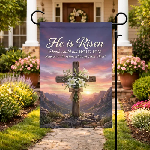 He Is Risen Happy Easter House Flag Jesus Cross Religious Garden Yard Decor Gift UUI GGX