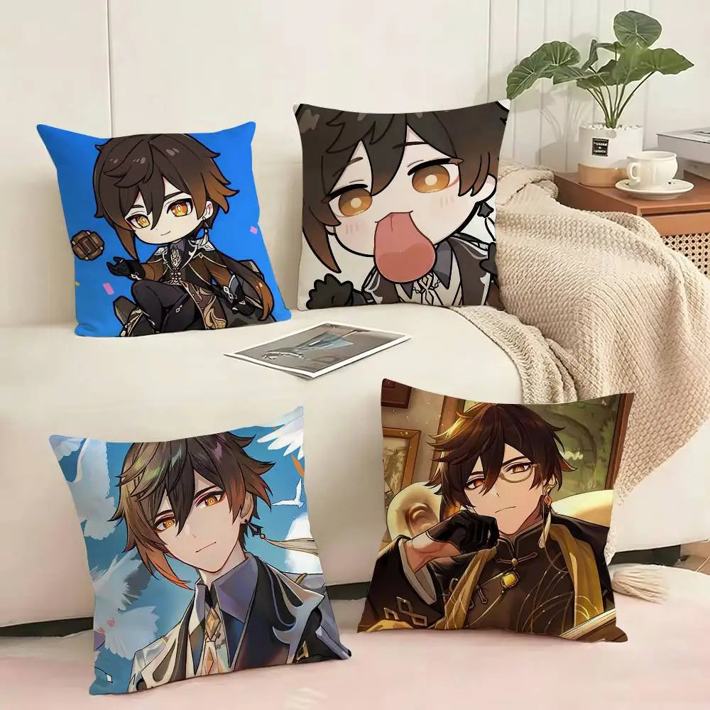Artistic Game Genshin Impact ZhongLi  Pillow Case Square Double-Sided Sofa Cushion Cover Bedroom Bedside Pillow Gift