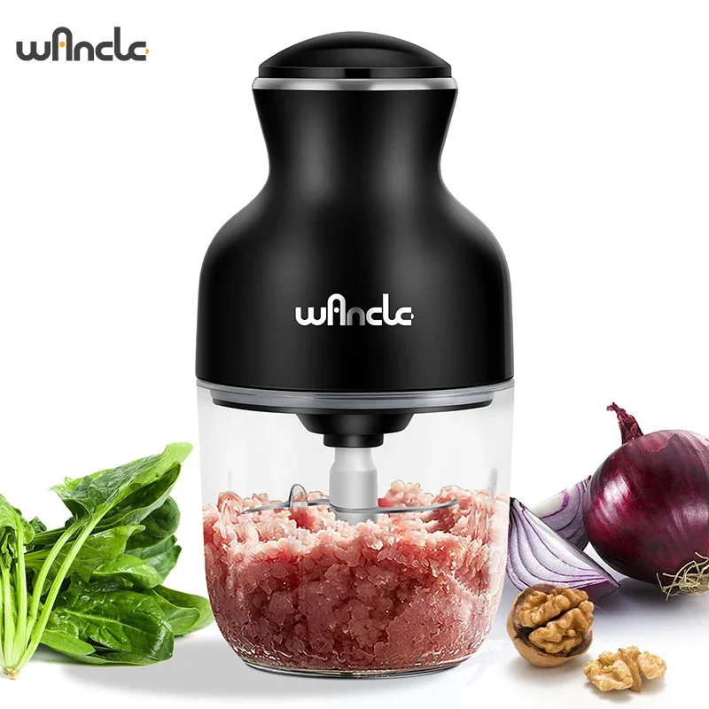 Wancle-picadora de carne doméstica de 0,6l, procesador de alimentos, hoja de acero inoxidable, picadora de frutas y verduras de alta potencia de 350W, picadora de cocina