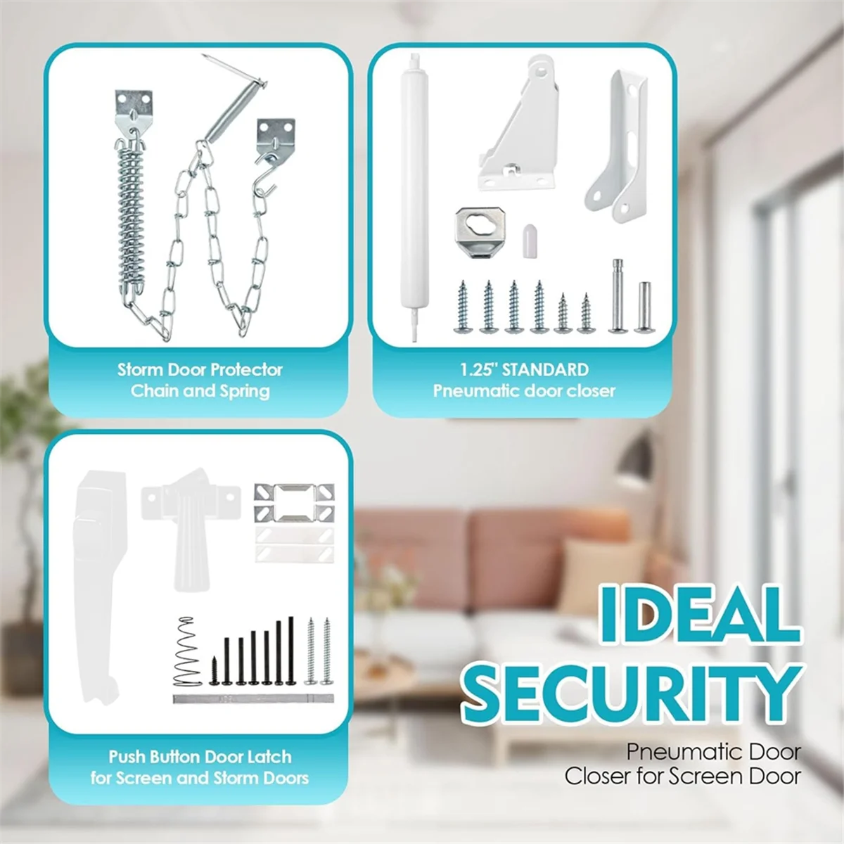 BAAQ Screen and Storm Door Closer Kit, Closer for Heavy Storm Doors Screen and Storm Door Push Button Latch Set White