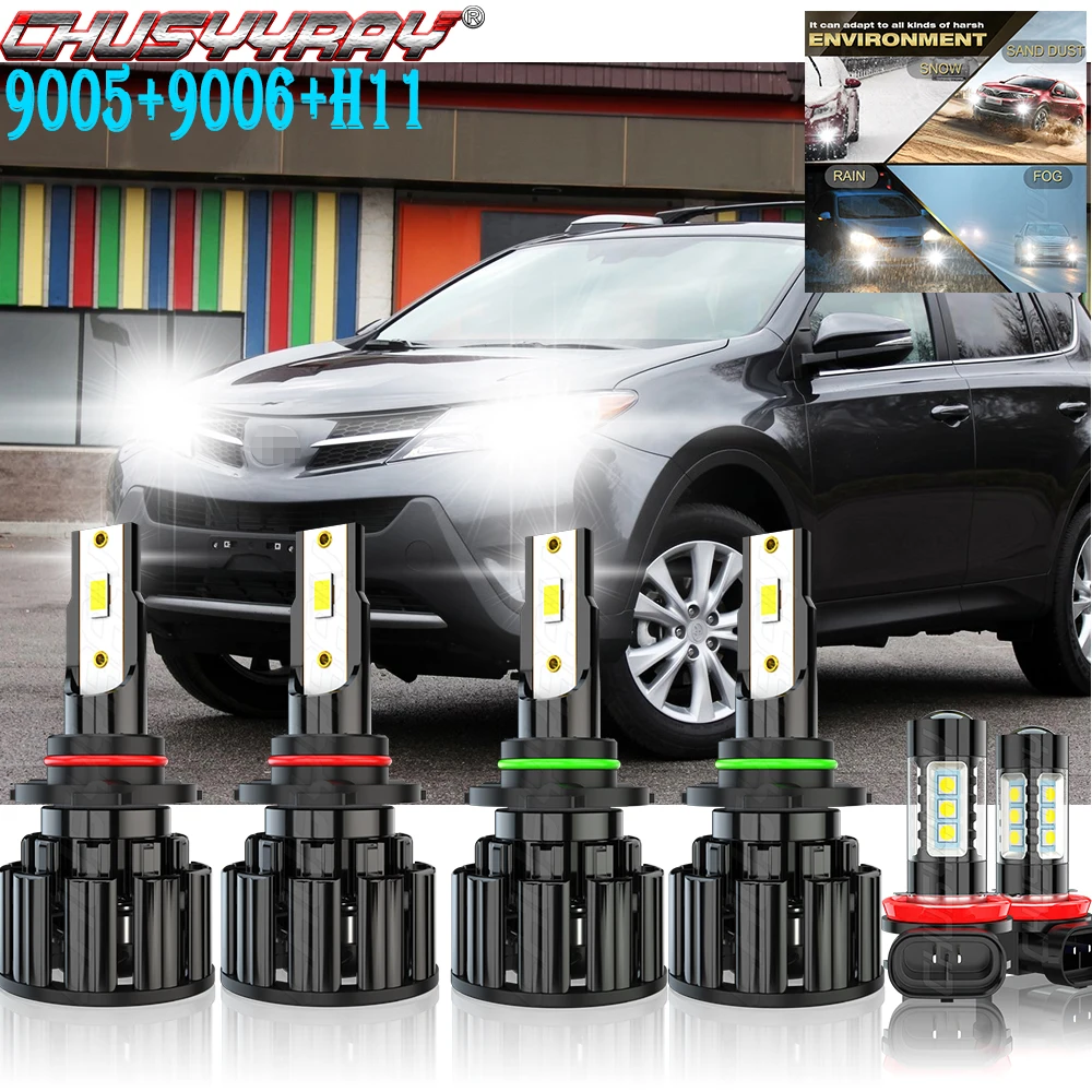 

CHUSYYRAY Car lights Compatible For Toyota RAV4 2013-2015 LED Headlight High Low Fog Light Bulbs*6 9005 9006 H11 Car accsesories