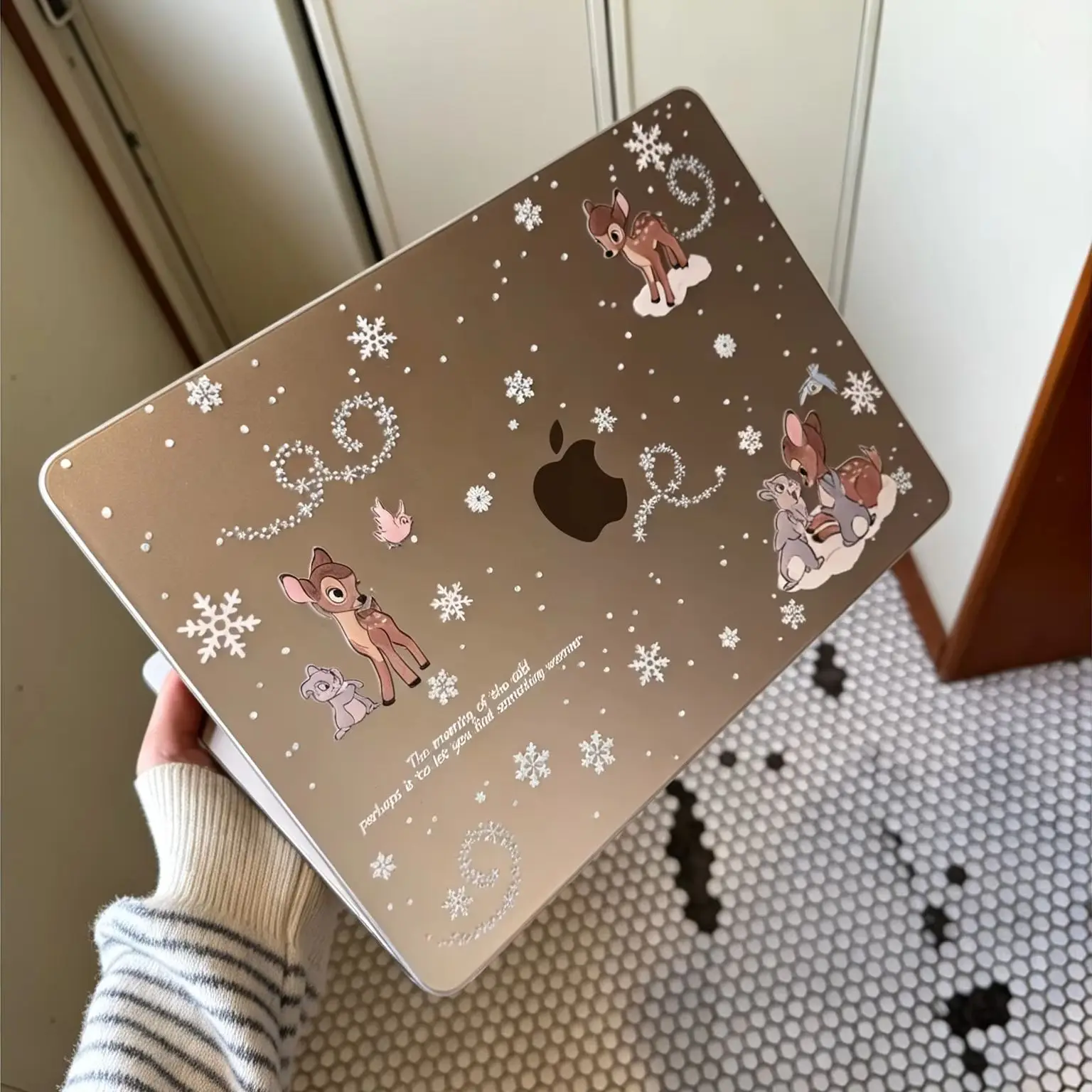 Snowy Night Deer Cute Crystal Laptop Case For Macbook Air 13.6 M4 NEO 15 M3 For Mac Book Pro 13 M1 M2 14 M4 M5 16 Hard Cover