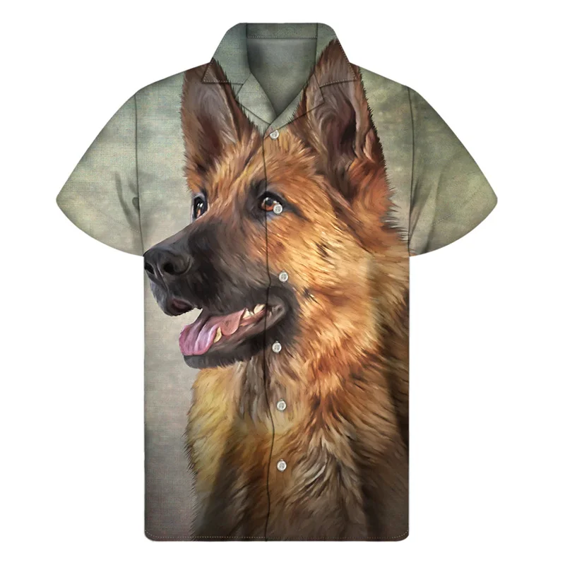 Vintage Hund Porträt Hawaii Hemd Männer Sommer Straße kurze Ärmel 3d gedruckt Tier Haustiere T-Shirts Tops Knopf Hemden Revers Bluse