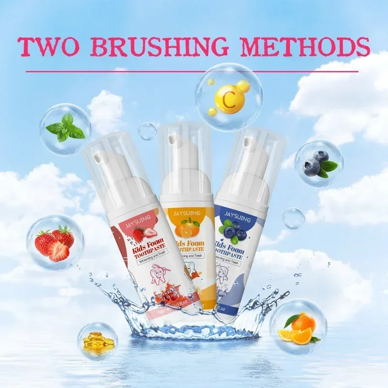 Children's Foam Toothpaste Teeth Cleaning yellow teeth Stains Removal Whitening Brighten Anti-Cavity Fruit Flavor Pressed Mousse