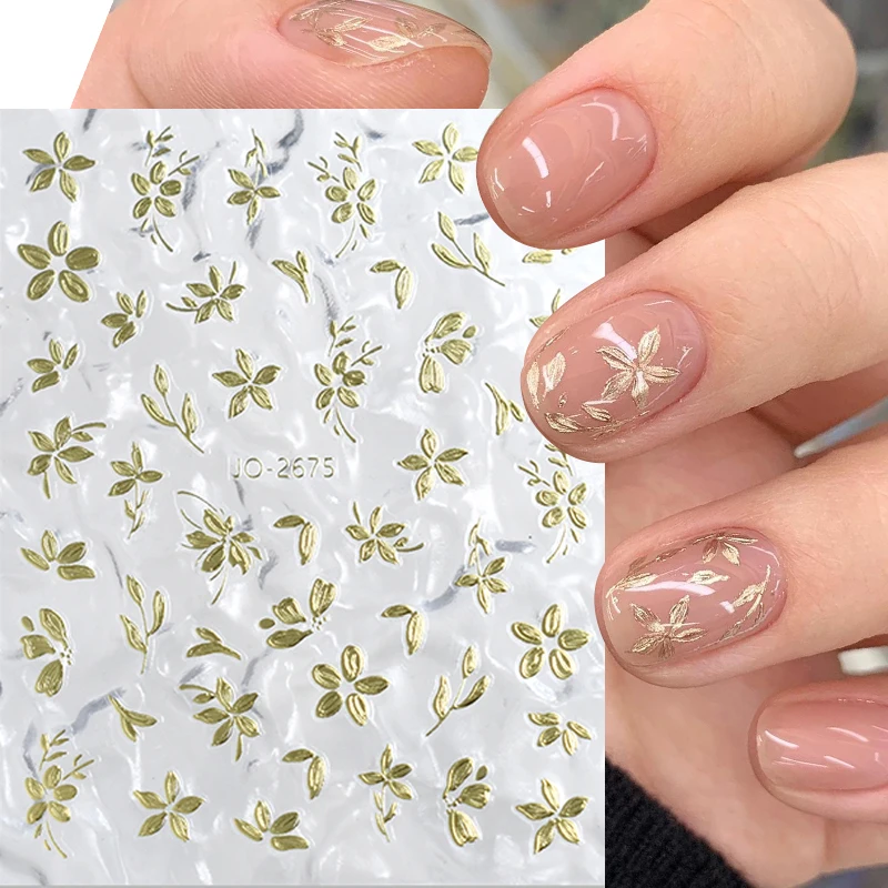 1PC Spring Palm Flowers Leaves 3D Nail Stickers Self-Adhesive Slider Nail Art Decorations Geometry Decals Manicure Accessories