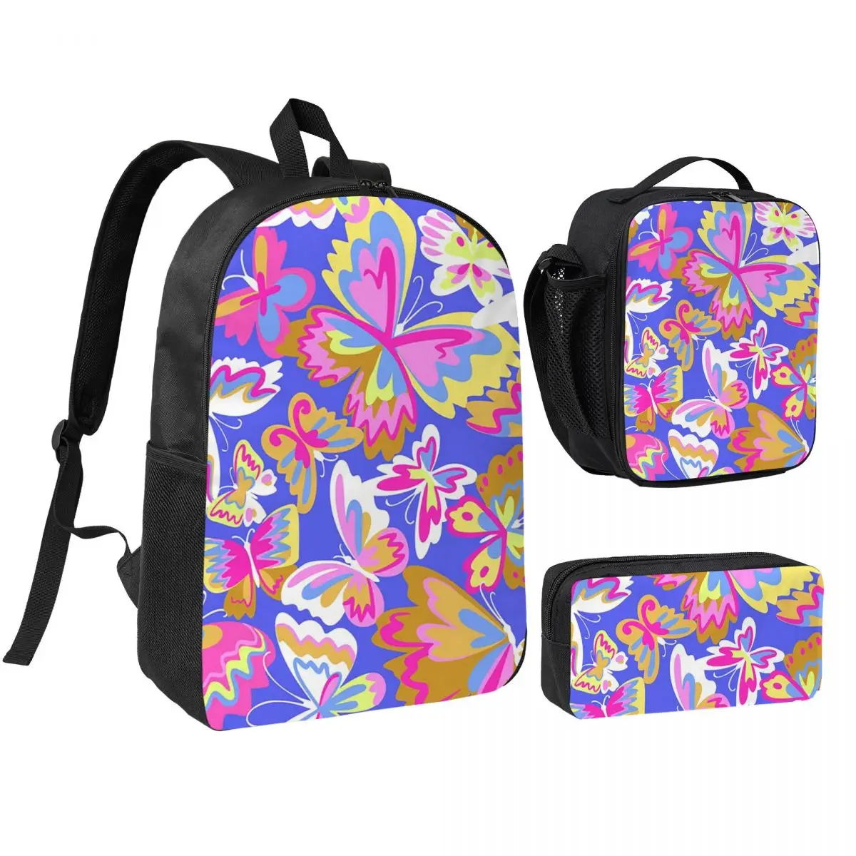 

Colorful Butterfly Backpack Boys Girls BookBag School Bag Shoulder Bags 3ps Insulated Lunch Bag Pencil Case