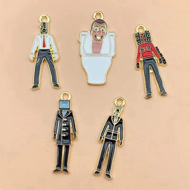 10PCS Skibidi Toilet Toy Cartoon Character charms DIY Jewelry Accessories Metal Bag Decoration Piece Necklace Keychain Pendant