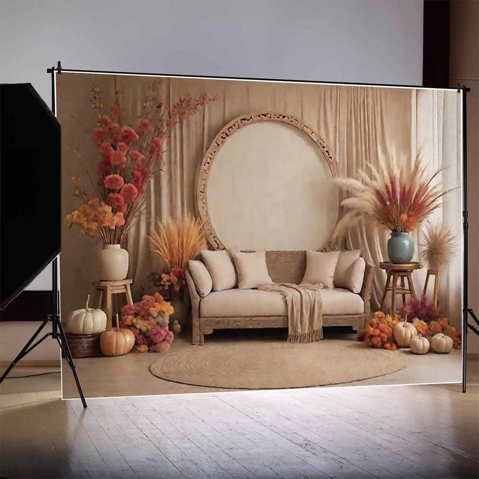 ดวงจันทร์. QG Boho ฟาร์มคาวบอยการถ่ายภาพฉากหลัง Thatch วันขอบคุณพระเจ้าฤดูใบไม้ร่วง Photocall พื้นหลังเด็กสตูดิโอ Photocall อุปกรณ์