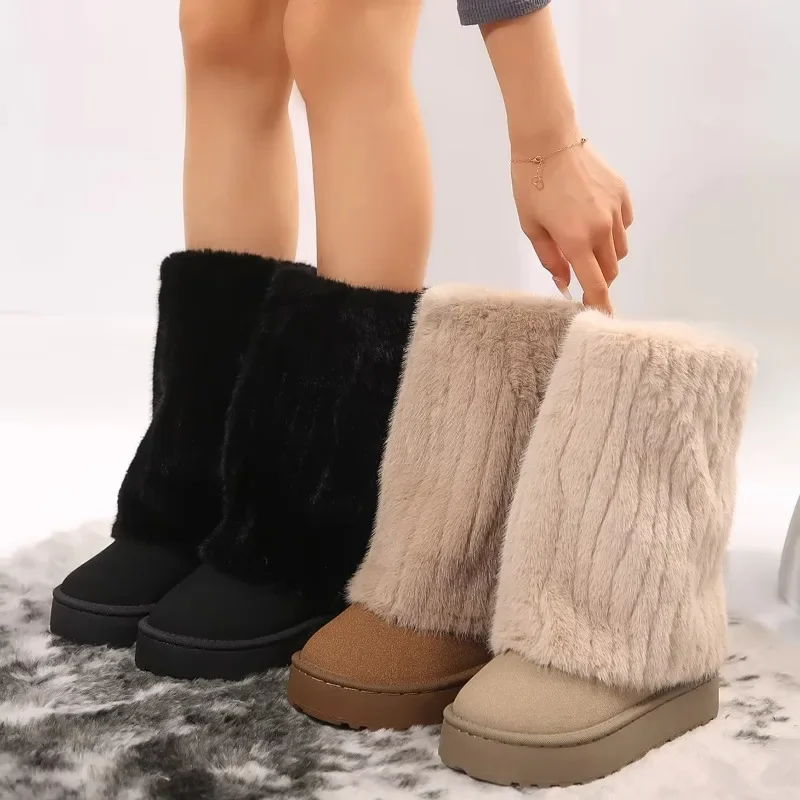 Winter Snow New Boots Women's Thick Sole Fur Integrated Short Boots with Plush and Thickened Anti Slip and Warm Cotton Shoes