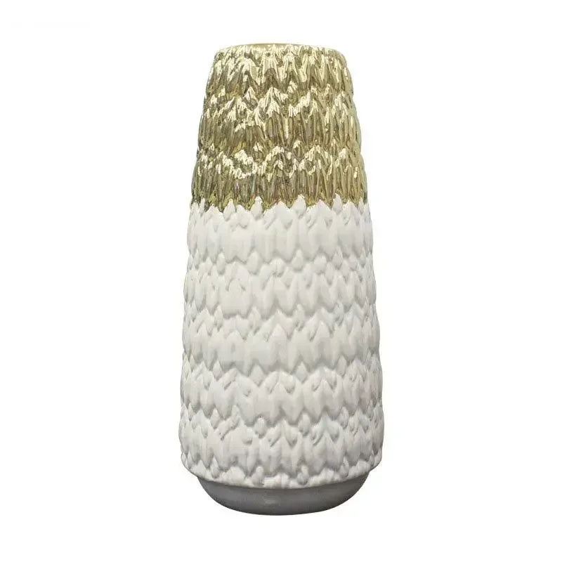 

--Bitter Gourd Wrinkle Gilded Ceramic Vase Flowers Pots Desk Decoration Artificial Flower Decorative Floral Arrangement Vases