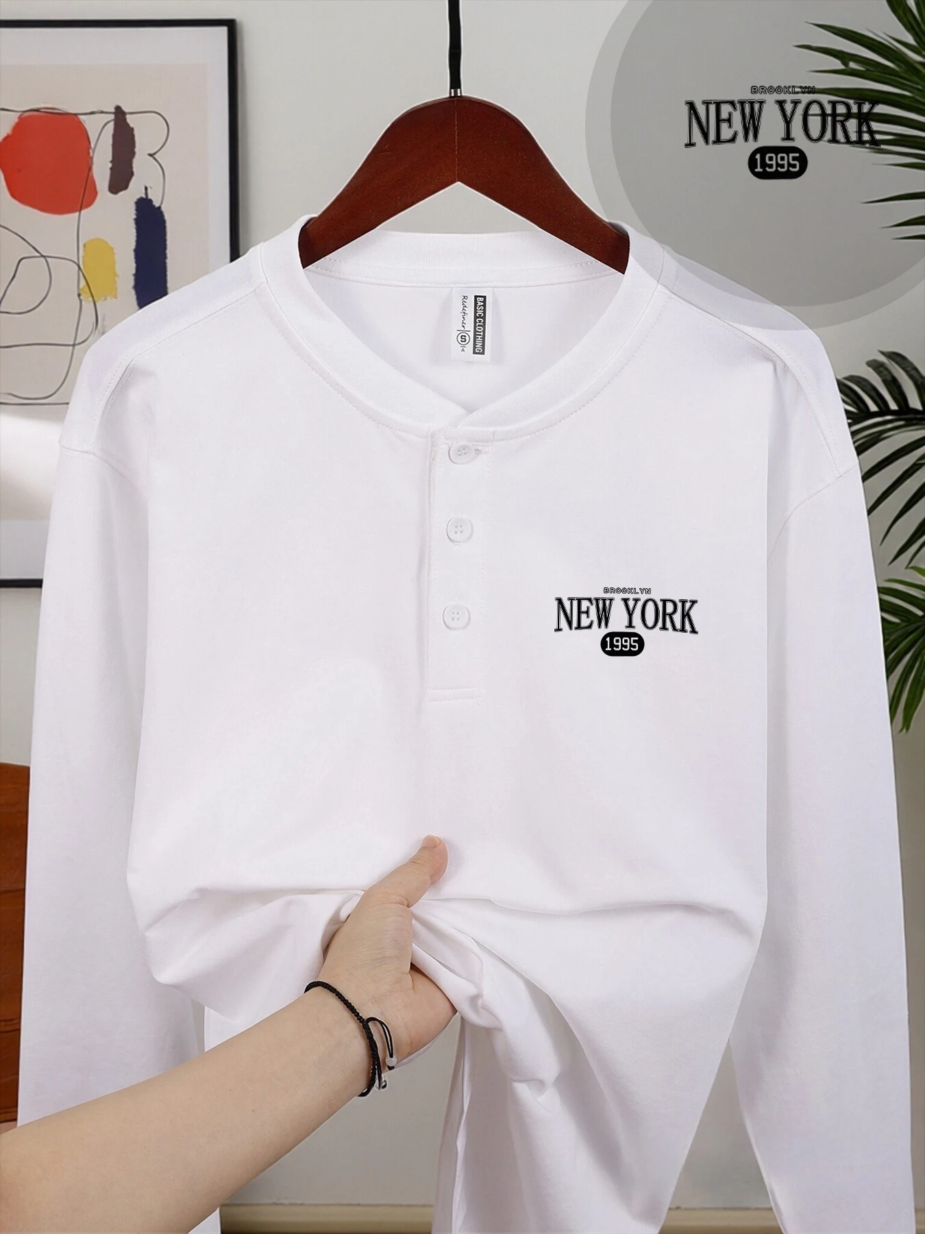 نيويورك بروكلين 1995 طباعة الرجال هنري قمصان الأعمال قمم عالية الجودة الخريف الملابس الجلد ودية لينة زر الملابس