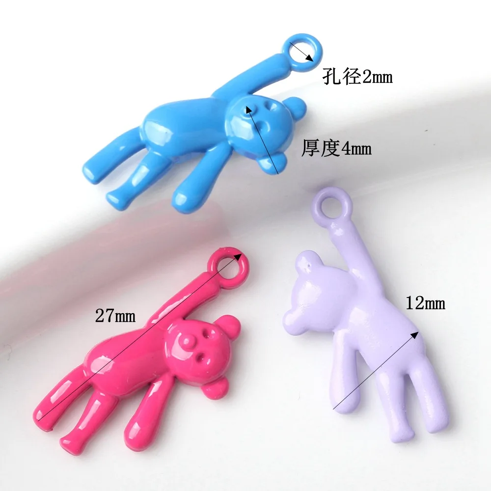 20 Pieces/Bag Simple Alloy Colorful Spray Painted Cute Teddy Bear Pendant DIY Bracelet Necklace Earrings And Accessories