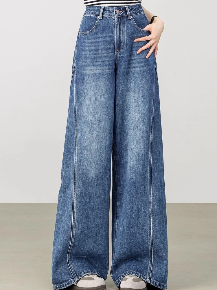 SENTUBILA Women's Baggy Jean Autumn 2025 New Skinny Versatile Denim Commuter High Waist Loose Wide Leg Washed Pants W53ND2043