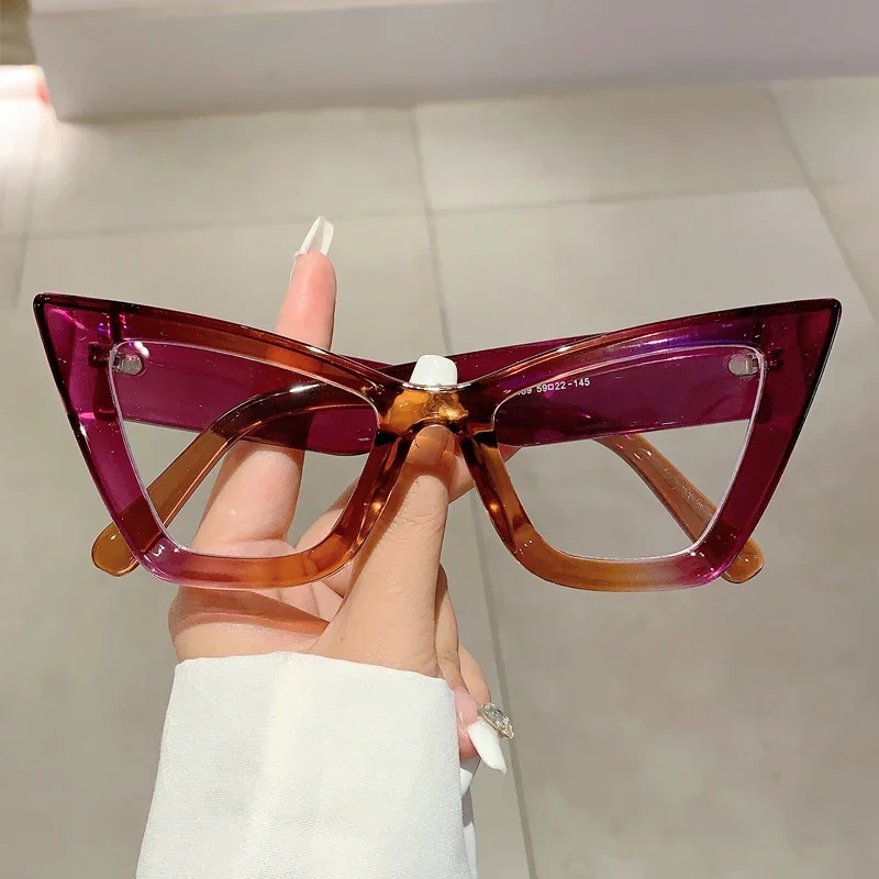 Gm lumias óculos de olho de gato de grandes dimensões moda feminina doce cor aro armações ópticas na moda elegante óculos de bloqueio de luz azul