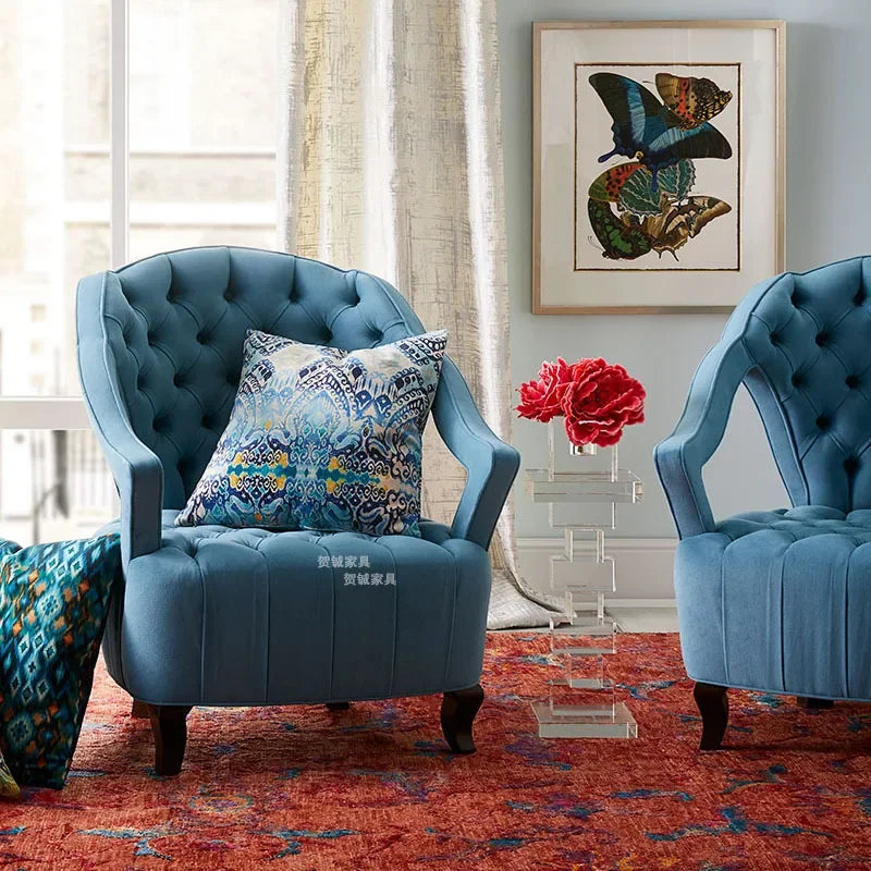 American fabric single sofa chair pull button flannel tiger chair Nordic studio photography creative neoclassical leisure chair