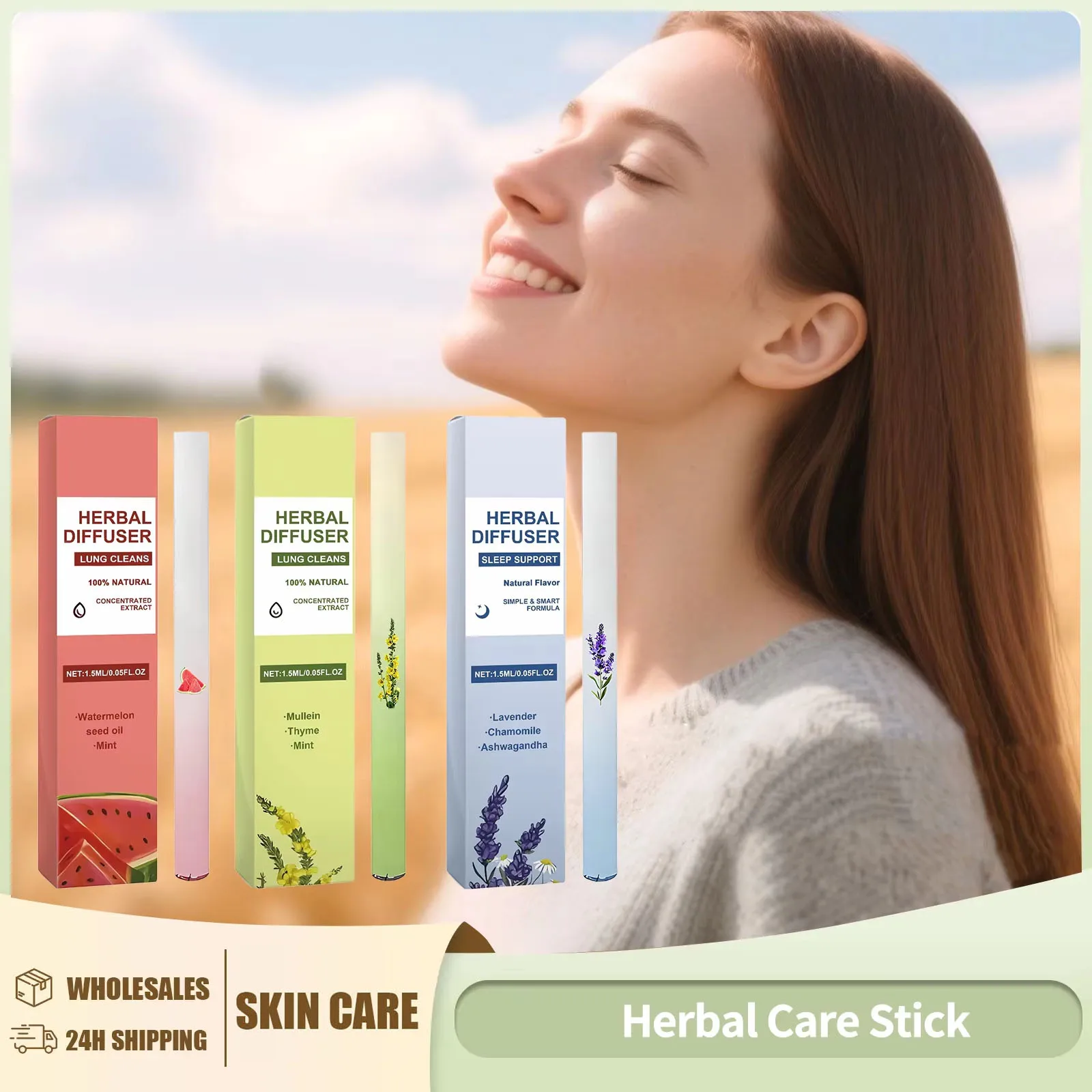 Herbal Diffuser Lavender Helps with Sleep Lung Clean Keep Breathing Smooth Relieve Anxiety Improving Sleep Herbal Diffuser 1.5ml