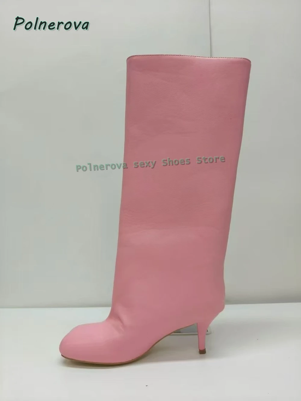 Black Pull On Fashion Boots 2026 Winter Street Style Round Toe Stiletto Solid Splicing Women Sexy Knee High Boots Party Trend