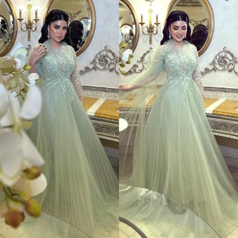 

Sparkle Exquisite High Quality Tulle Draped Pleat Embroidery Evening A-line V-Neck Bespoke Occasion Gown Long Dresses