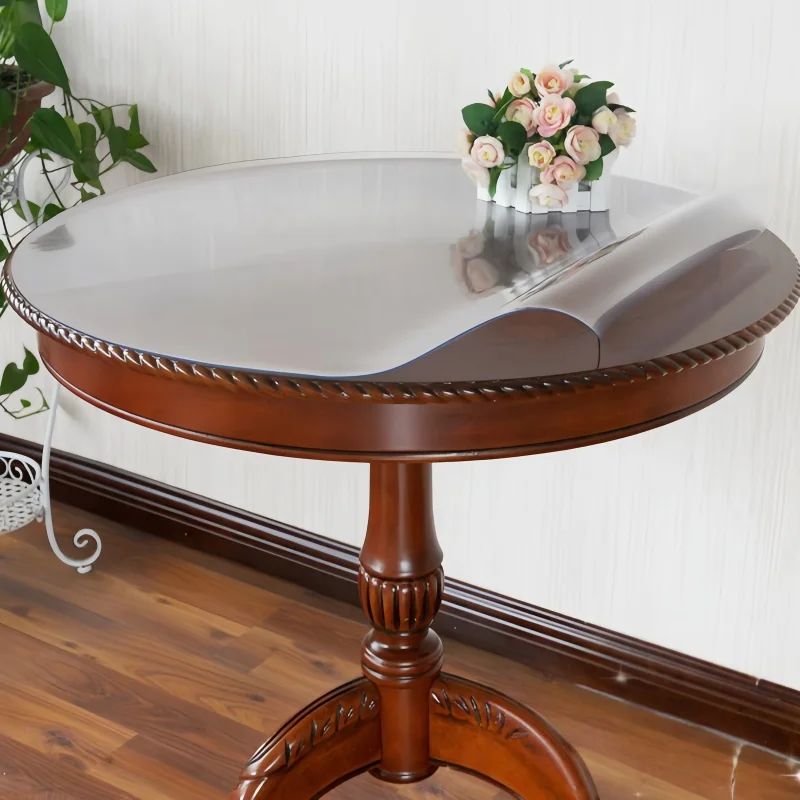 80/90/100cmRound Frosted PVC Table Cloth Waterproof Soft Glass Desk Mat No Bubble Circular Dining Cover Film DIY Cut Tablecloth