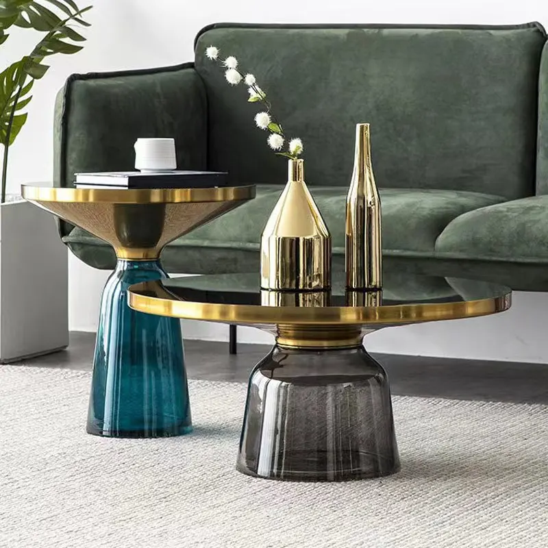 Design Household Products Home Furniualityture Living Room Fiberglass Color Center Table Side Table Glass Coffee Table Set