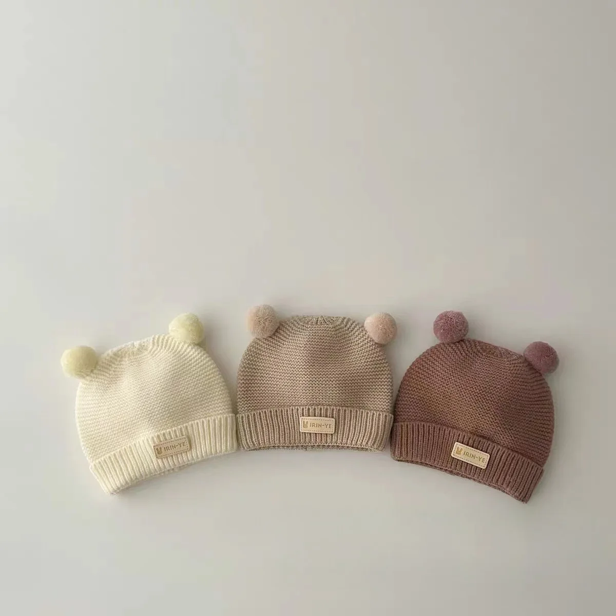 Double Pompom Baby Hat Winter Warm Knitted Beanie Cap For Newborn Solid Color Cute Cartoon Infant Boy Girl Woolen Hats