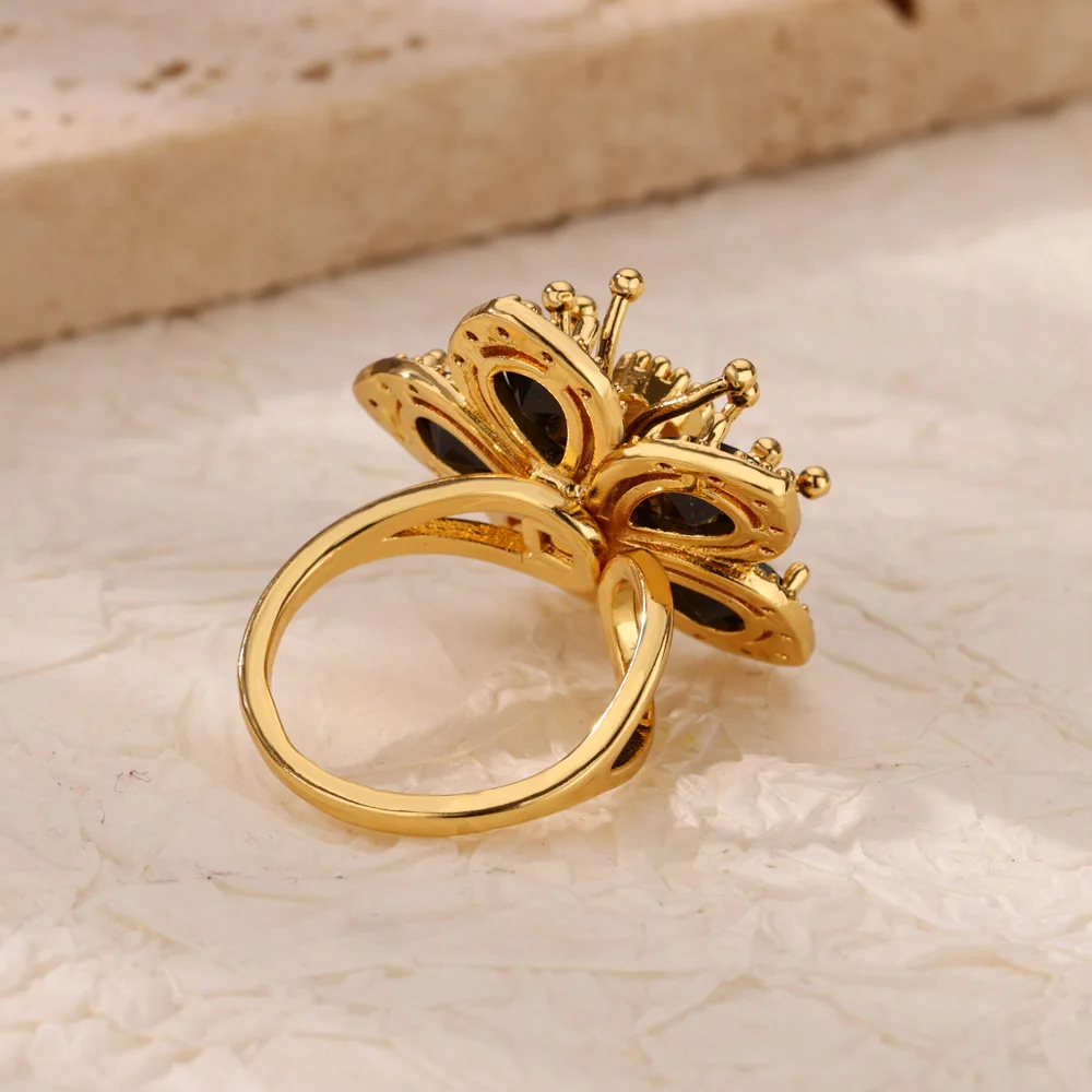 Luxury Flower Rings for Women Adjustable Stainless Steel Ring Gold Color Flora Aesthetic Wedding Band Jewelry Free Ship anillos