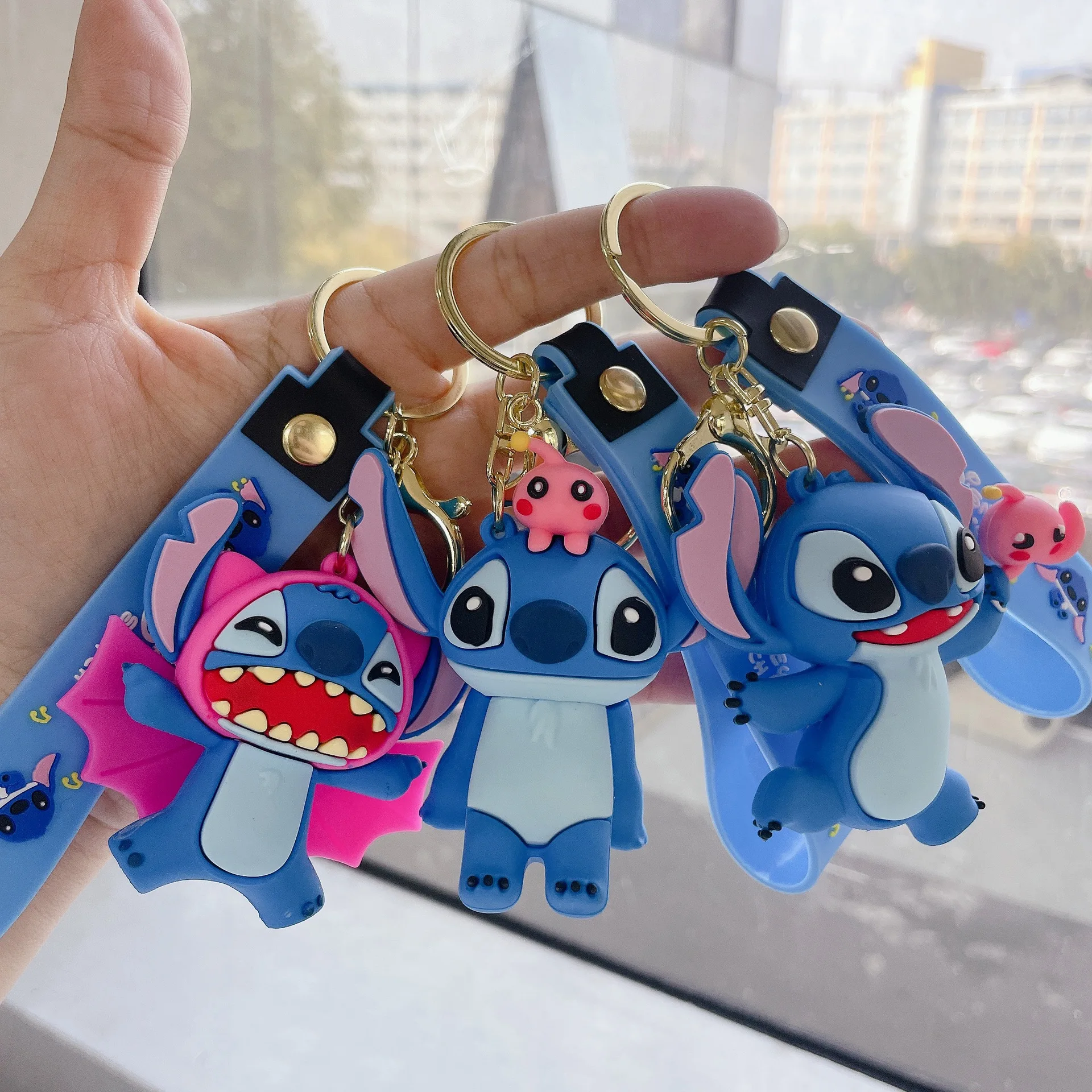 Disney Cartoon Cute Lilo & Stitch Silicone Pendant Keychain for Women Men Fans Kawaii Scrump Angel Keyring for Backpack Car Keys