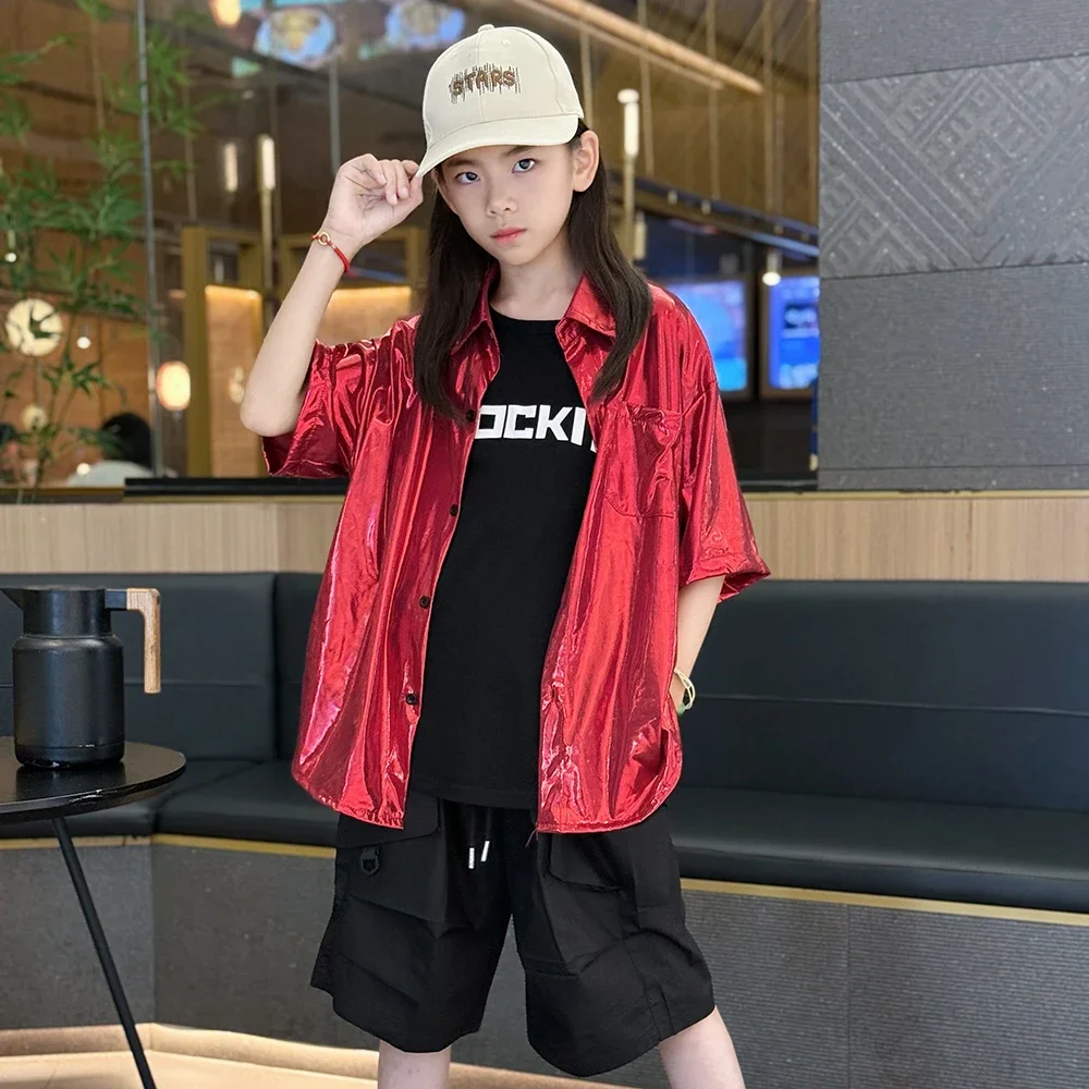 Kids Hip Hop Street Dance Performance Outfit Glitter Tech Style Robot Jazz Costume Trendy 3Pcs Set For Children Stage Show