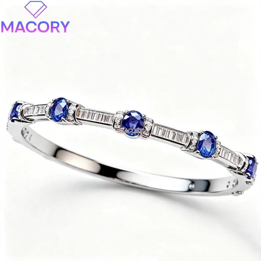 S925 sterling silver natural sapphire bracelet classic and minimalist design versatile for daily wear stacked birthday gift