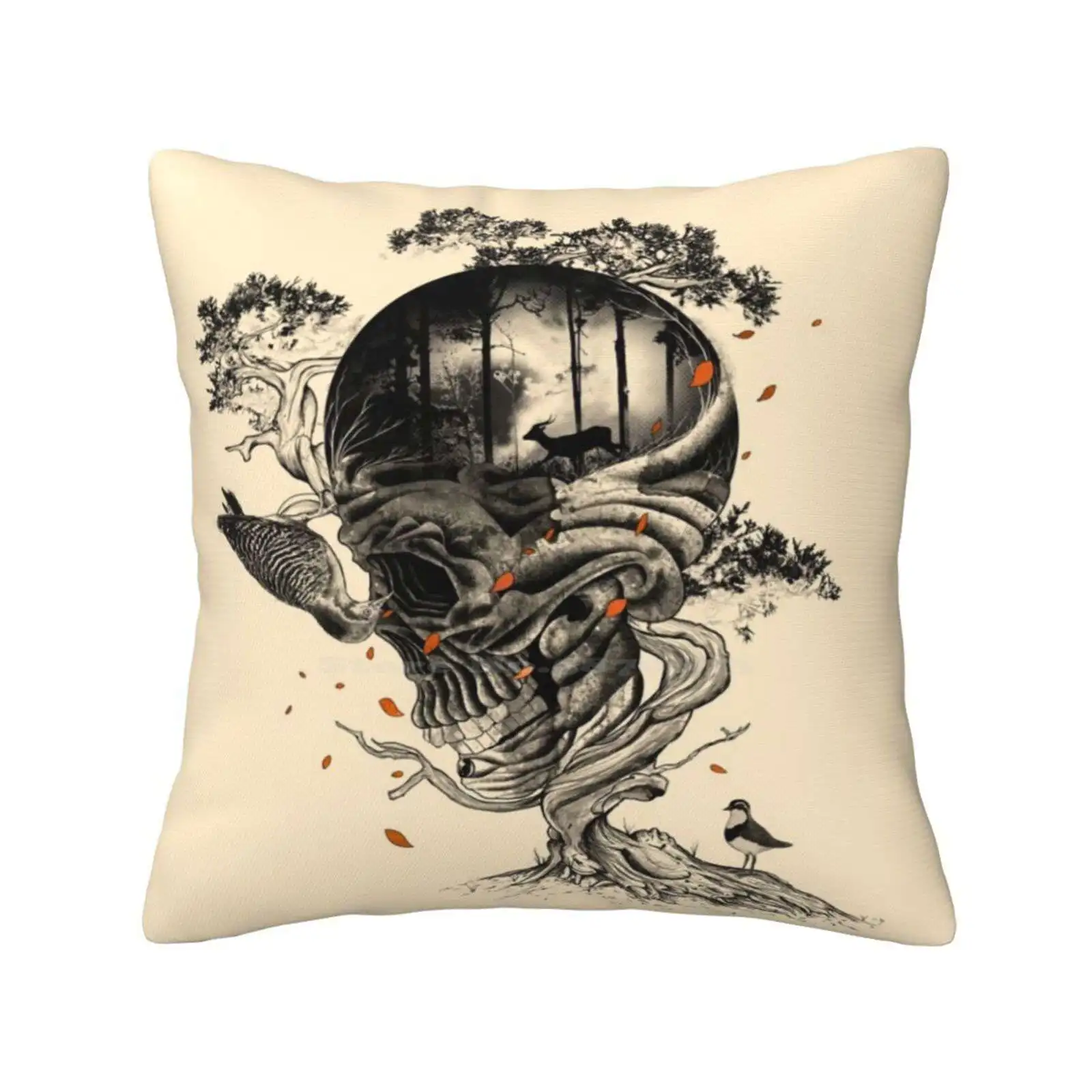 Lost Translation Pillows Case Bedroom Home Decoration Skull Flora Leaves Deer Forest Lost Black And White Red Wild Nature