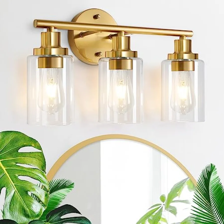 

Bathroom Wall Light Fixtures 3 Lights Vanity Wall Sconce with Clear Glass Shade Modern Farmhouse Wall Lamp for Bathroom Mirror