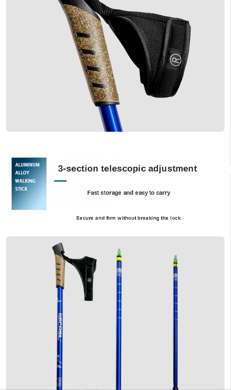 2 Stück Outdoor Aluminium Trekkingstöcke für Wandern, Nordic Walking, Verstellbare Leichtgewichtige Kletterstöcke für Bergsteigen – Detail 6