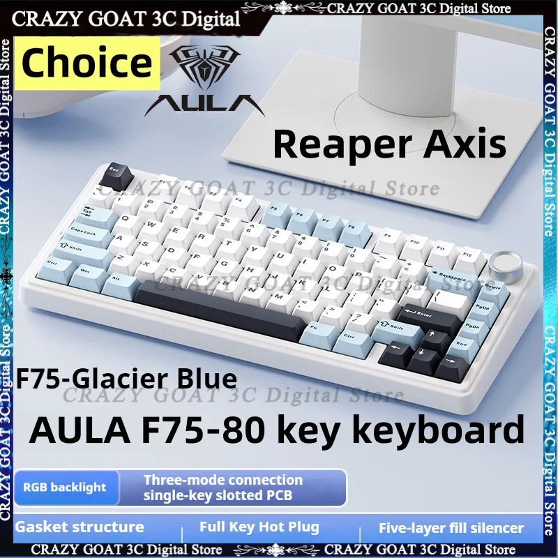 

AULA F75 Mechanical Keyboard Wired/2.4G Wireless/Bluetooth 75% Layout OEM Profile Gasket RGB PBT Customized Pc Gaming Keyboard