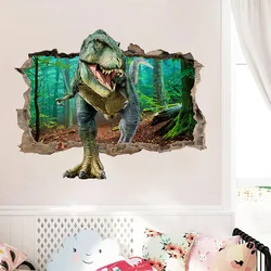 Jurassic Tyrannosaur Broken Wall Hole Art Stickers Jungle Dinosaur World Mural Self Adhesive for Home Decoration Aesthetic Rooms