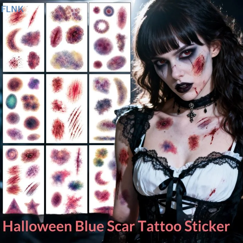 【KC】10 Sheets Realistic Halloween Bruise Scar Temporary Tattoos Waterproof Long Lasting For Cosplay Costume Parties Prank Events