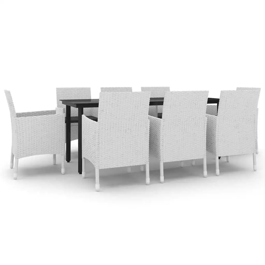 9-delige buiteneetset met kussens - polyrotan en glazen tafel, perfect voor terras