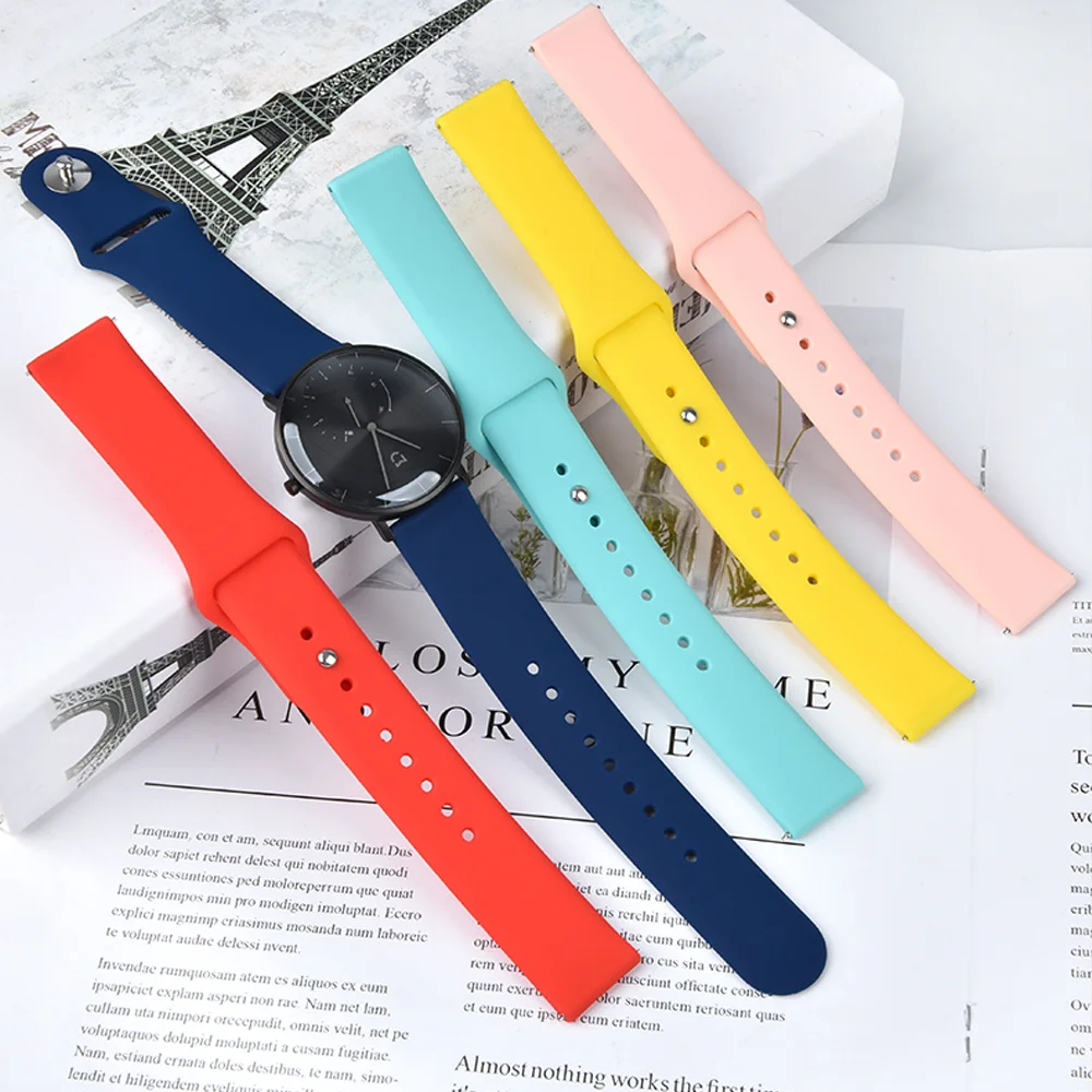 20mm 22mm Strap Universal Silicone Watch Band Quick Release Wristwatch Bracelet For Women Men Sports Smartwatch Accessories